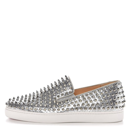 Christian Louboutin Mens Python Spikes Roller Boat Flat 45 Antique Silver 1 of 11
