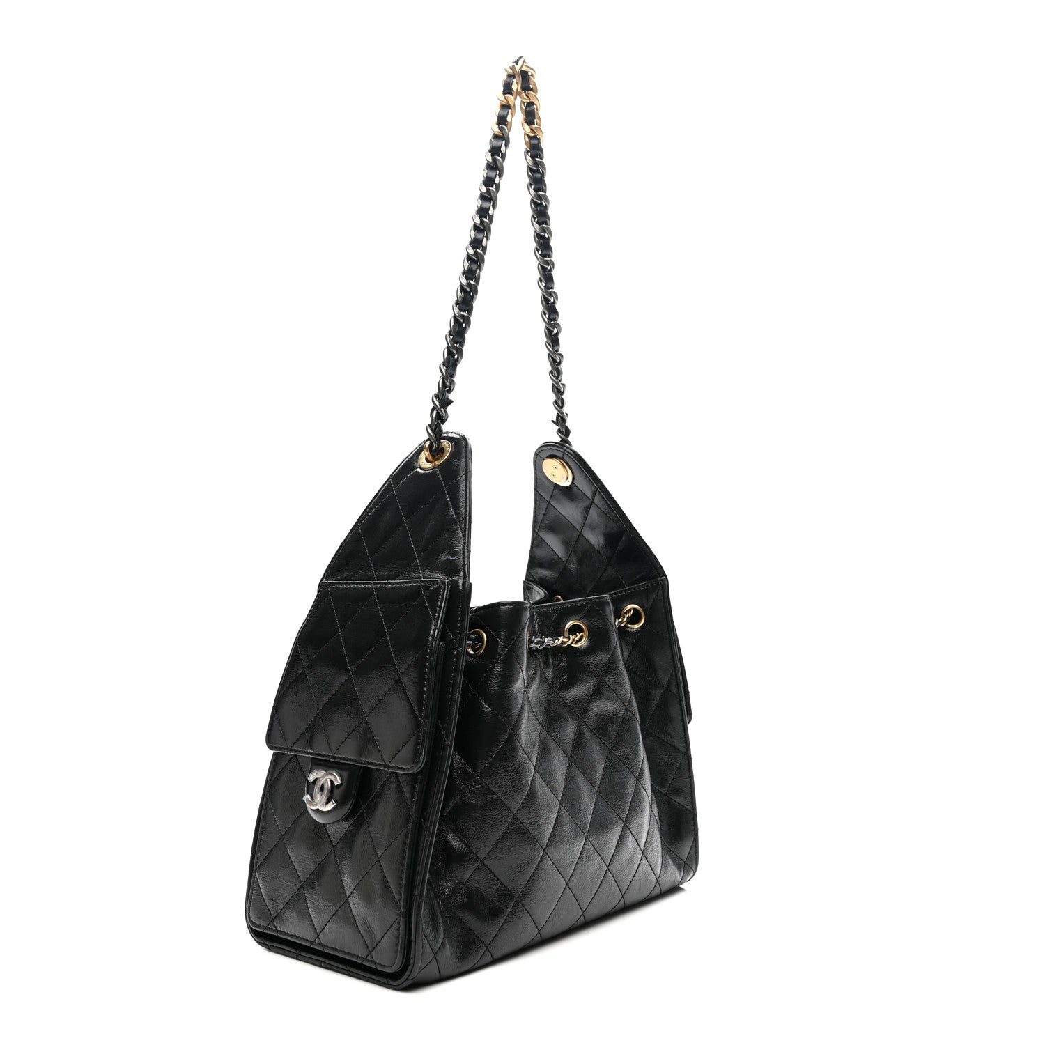 Chanel Shiny Crumpled Calfskin Quilted Small Chanel 25 Handbag Black 3 of 16