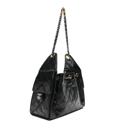 Chanel Shiny Crumpled Calfskin Quilted Small Chanel 25 Handbag Black 3 of 16