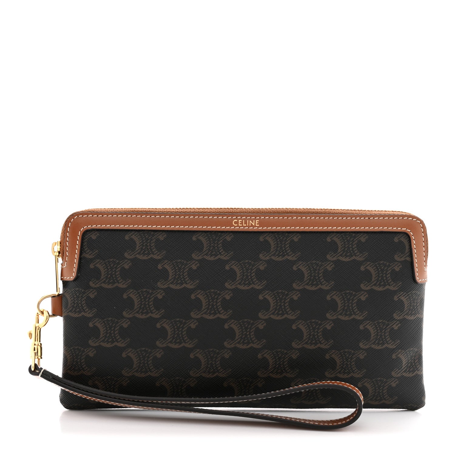 Celine Triomphe Calfskin Long Pouch With Strap Tan 1 of 9