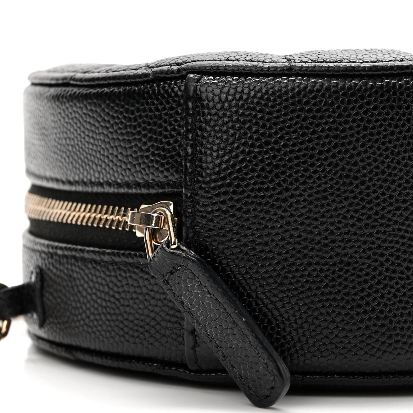 Caviar Quilted Round Clutch With Chain Black