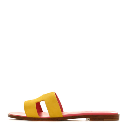 Hermes Suede Goatskin Oran Sandals 37 Jaune Sable 1 of 9