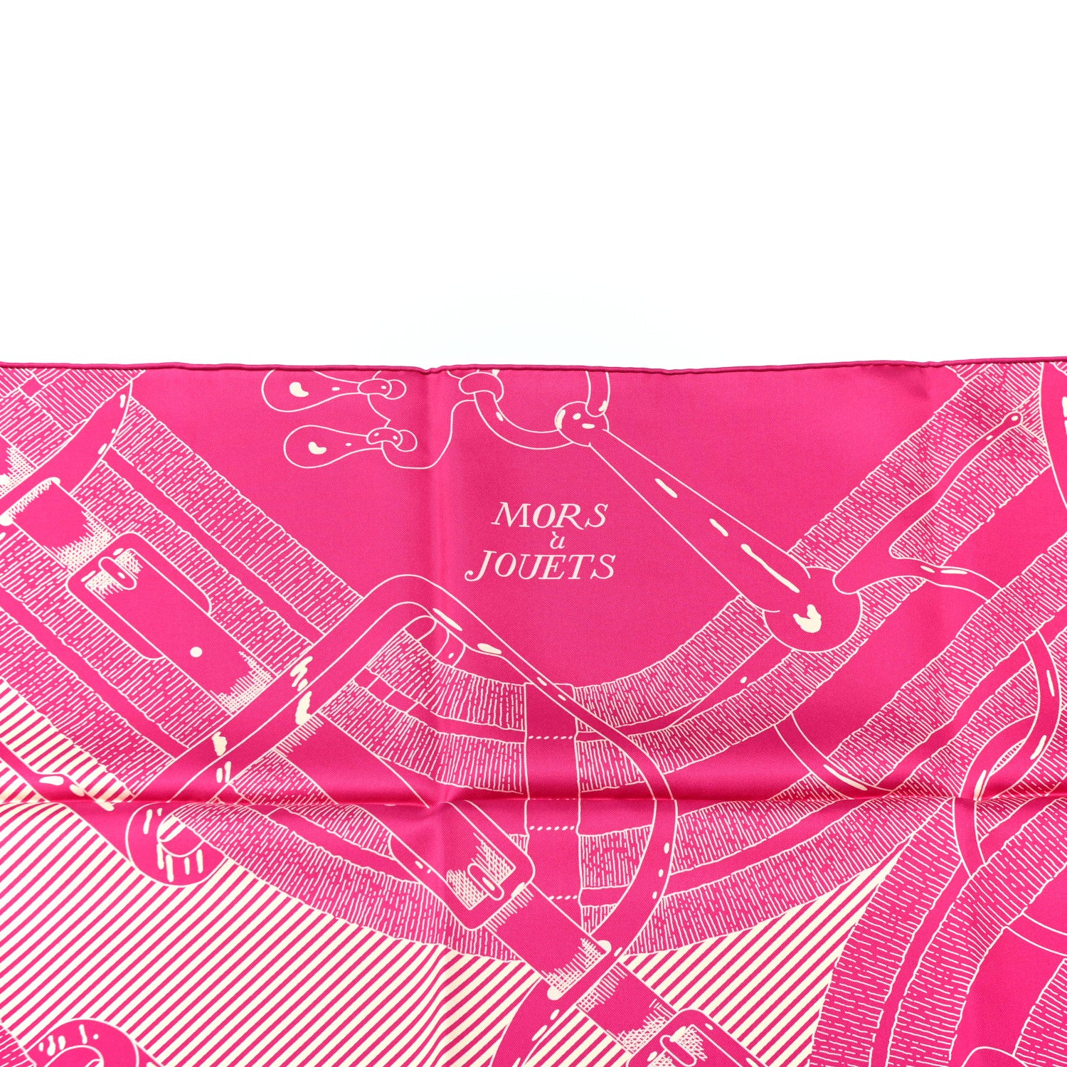 Hermes Silk Mors A Jouets Chemise Scarf 90 Petunia Creme 5 of 5