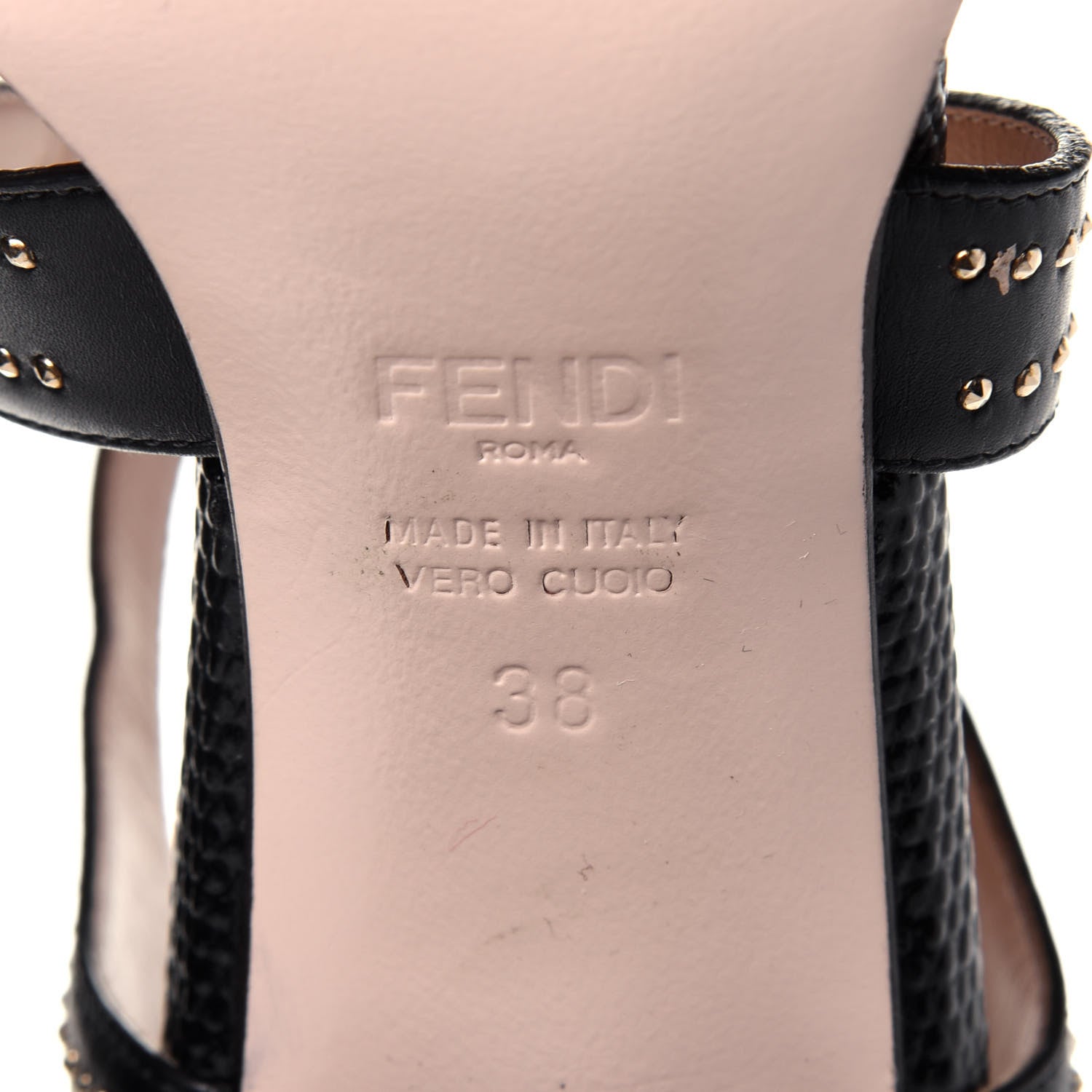 Fendi Calfskin Studded Chameleon Block Heel Pumps 38 Black 6 of 11