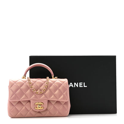 Chanel Iridescent Lambskin Quilted Mini Top Handle Rectangular Flap Pink 13 of 13