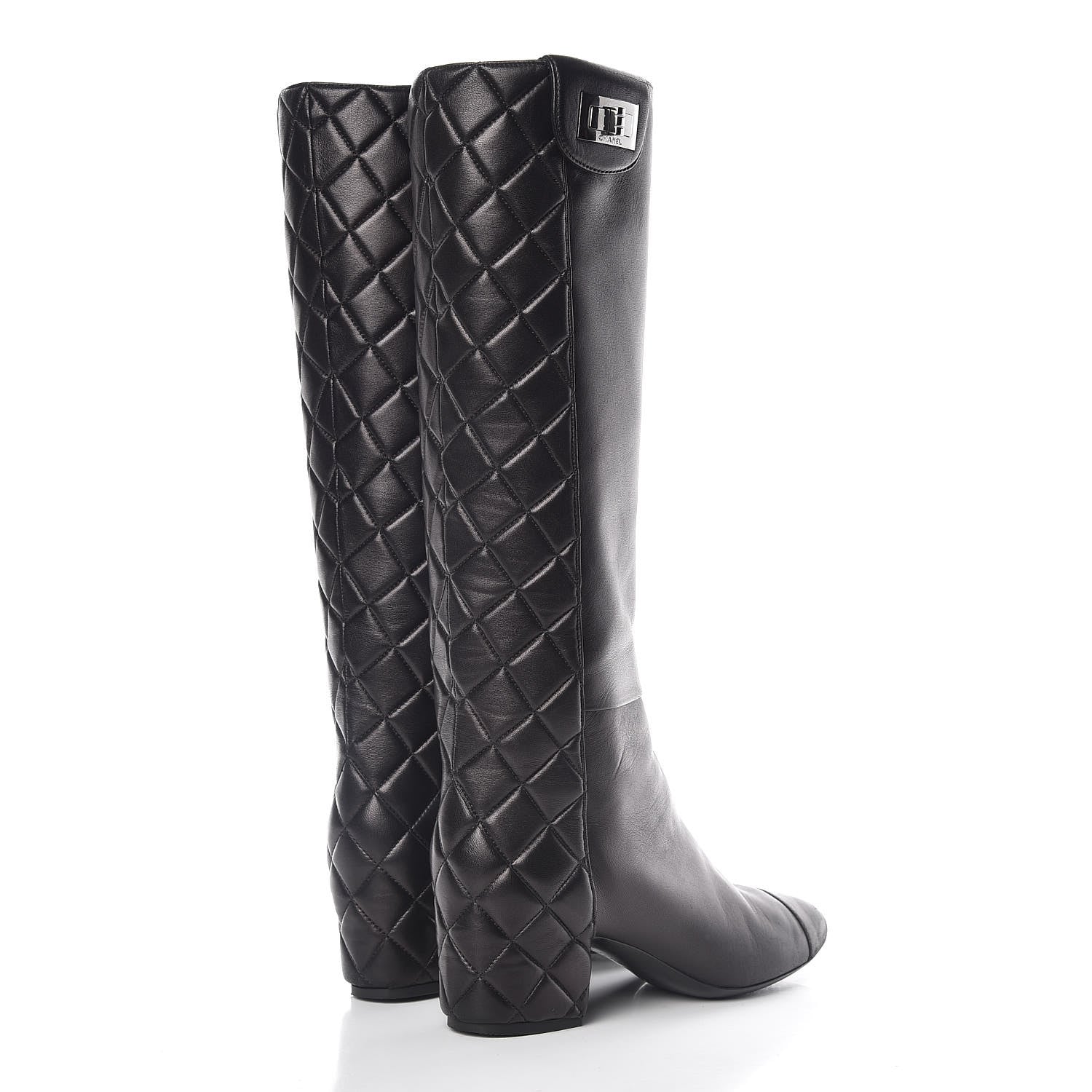 Chanel Lambskin Quilted Reissue Knee High Tall Boots 37 Black 4 of 14