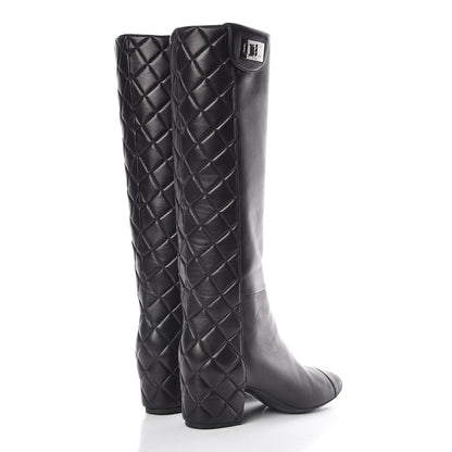 Chanel Lambskin Quilted Reissue Knee High Tall Boots 37 Black 4 of 14