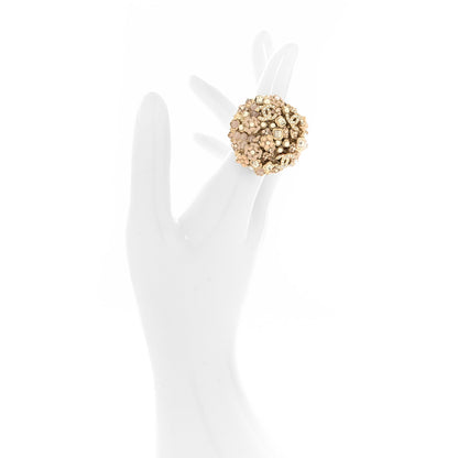 Chanel Pearl Crystal Camellia CC Ring 52 6 Gold Pink 2 of 5