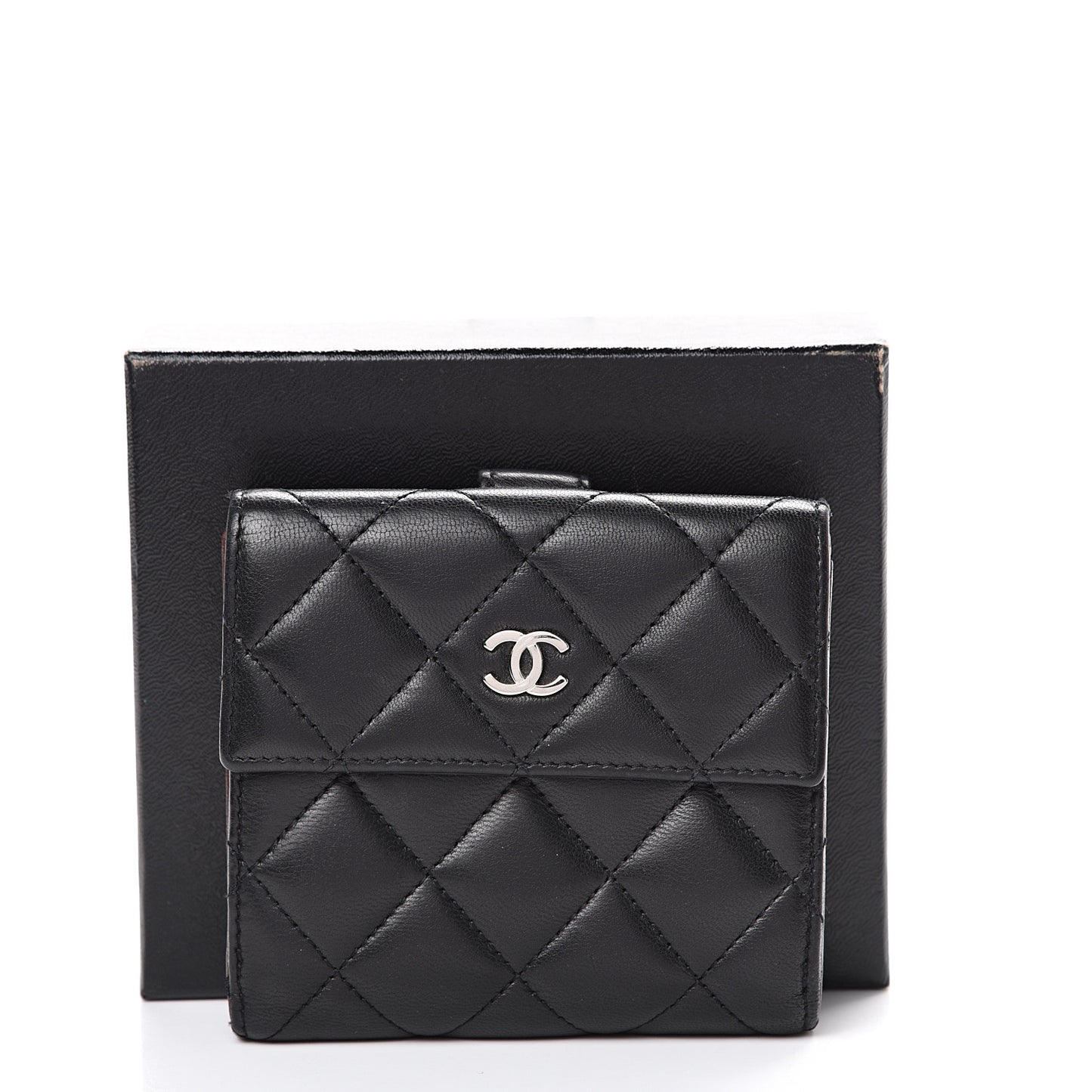 Lambskin Quilted Compact French Flap Wallet Black