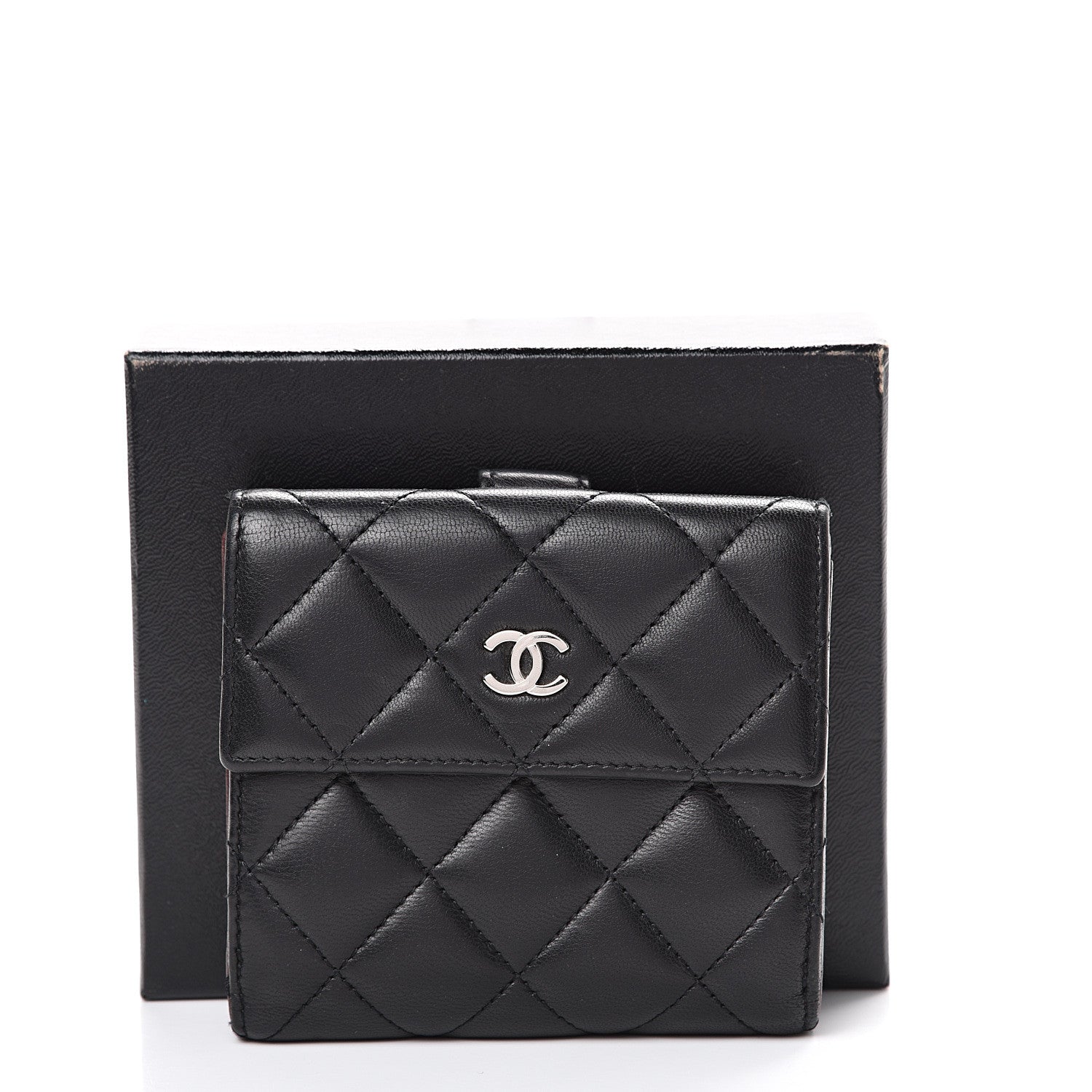 Chanel Lambskin Quilted Compact French Flap Wallet Black 12 of 12