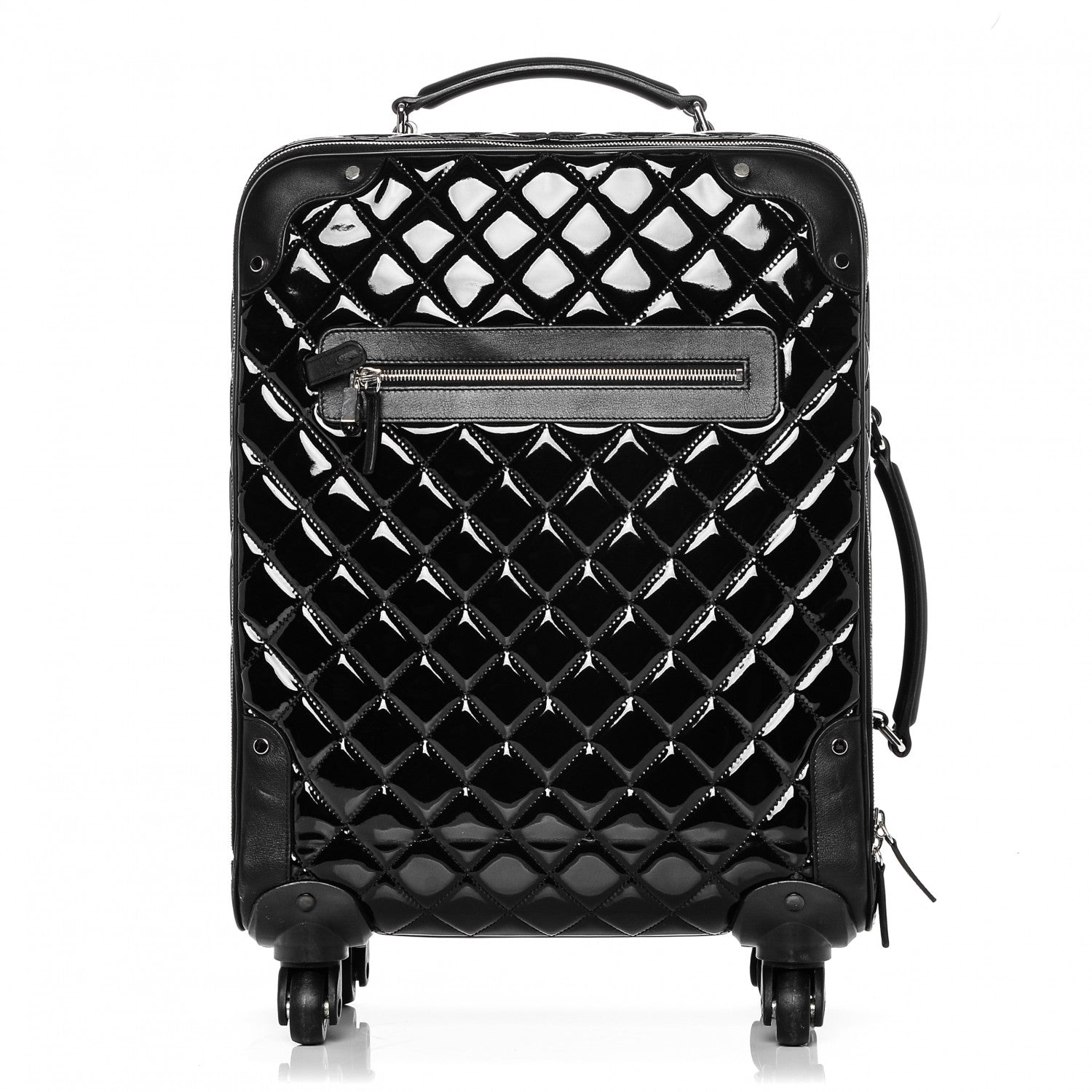 Chanel Vinyl Calfskin Quilted Trolley Rolling Luggage Black 1 of 6