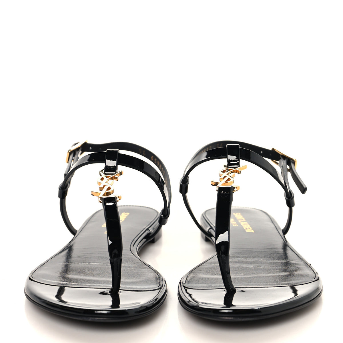 Patent Calfskin Cassandra Monogram Sandals 36 Black