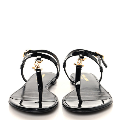 Saint Laurent Patent Calfskin Cassandra Monogram Sandals 36 Black 3 of 10