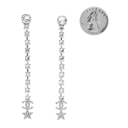 Chanel Crystal Starfall Drop Long CC Earrings Silver 2 of 4