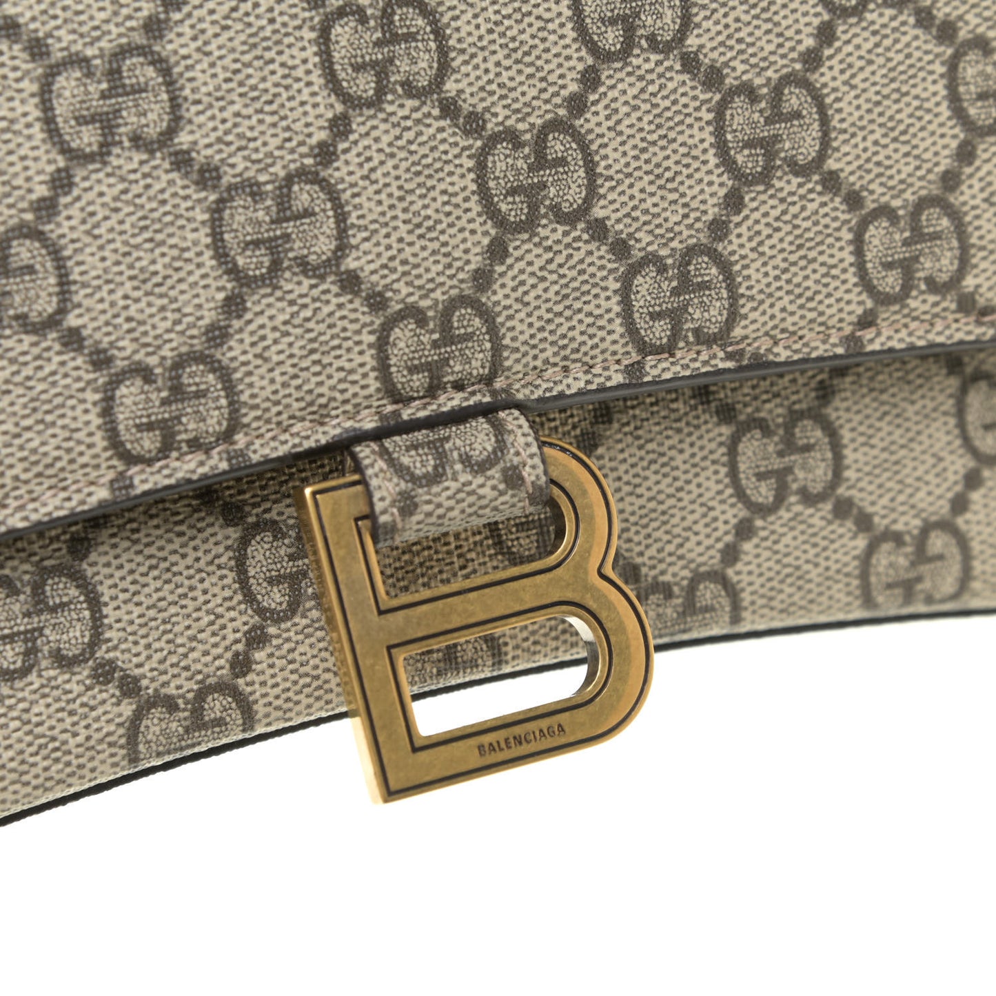 X GUCCI GG Supreme Monogram Medium Hourglass Top Handle Bag Beige Ebony