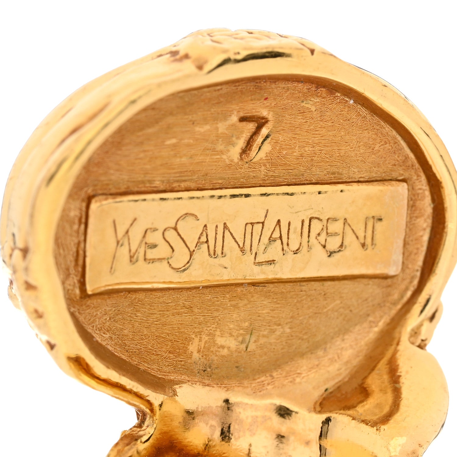 Saint Laurent Glass Cabochon Arty Ovale Ring 54 7 Gold Beige Clair 5 of 5