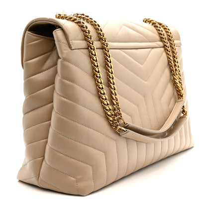 Saint Laurent Calfskin Matelasse Large Loulou Monogram Chain Satchel Dark Beige 5 of 23