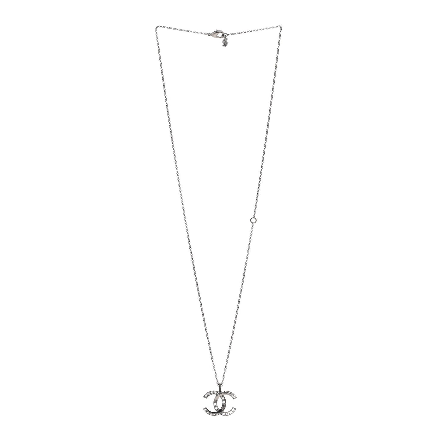 Baguette Crystal Large CC Necklace Silver