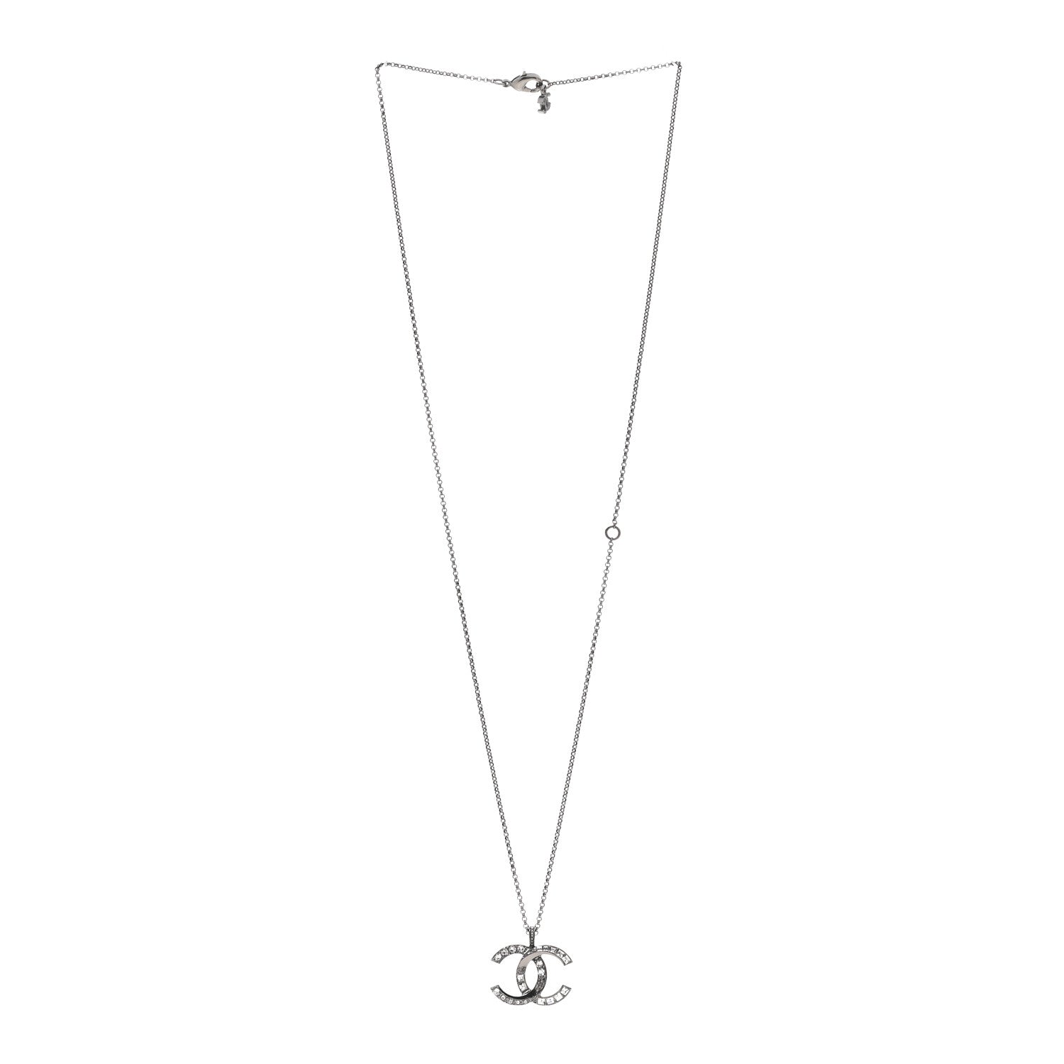 Chanel Baguette Crystal Large CC Necklace Silver 2 of 3