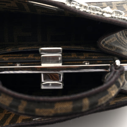 Fendi Fabric Jacquard Crystal Embellished FF 1974 Petite Peekaboo I SEE U Satchel Tobacco Moro 5 of 10