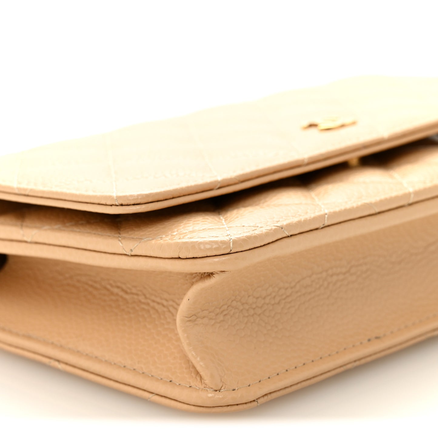 Caviar Quilted Wallet on Chain WOC Beige