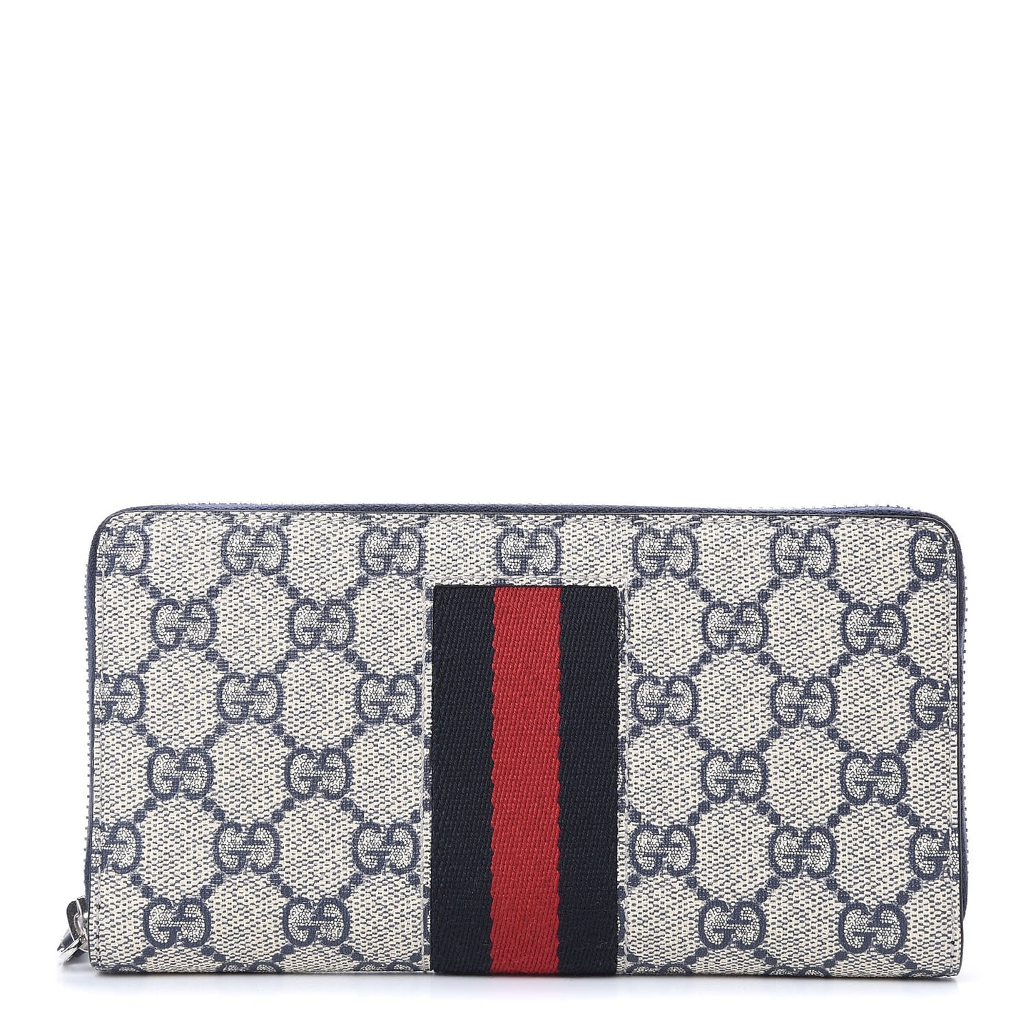 GG Supreme Monogram Web Zip Around Wallet Beige Blue