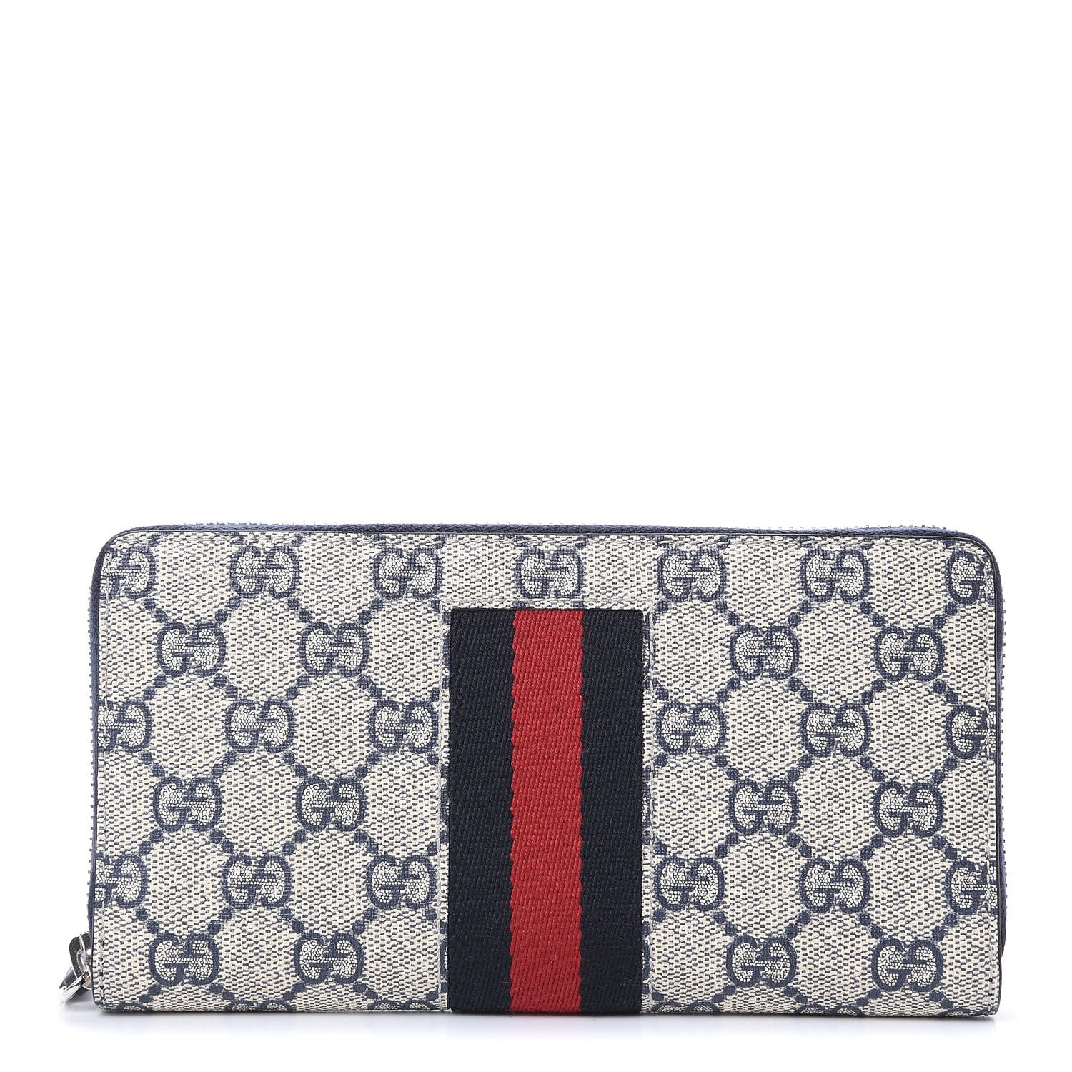 Gucci GG Supreme Monogram Web Zip Around Wallet Beige Blue 1 of 7