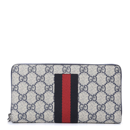 Gucci GG Supreme Monogram Web Zip Around Wallet Beige Blue 1 of 7