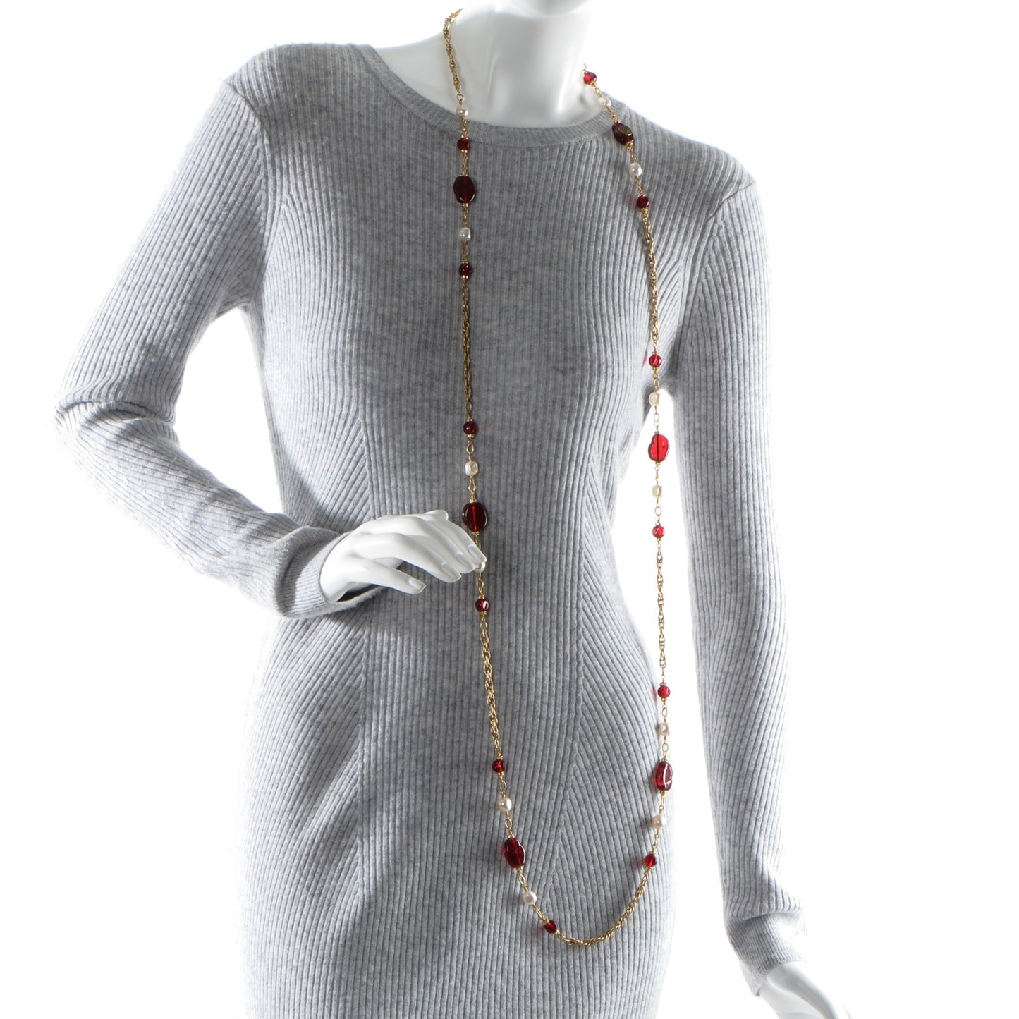 Gripoix Crystal Pearl Necklace Red Gold