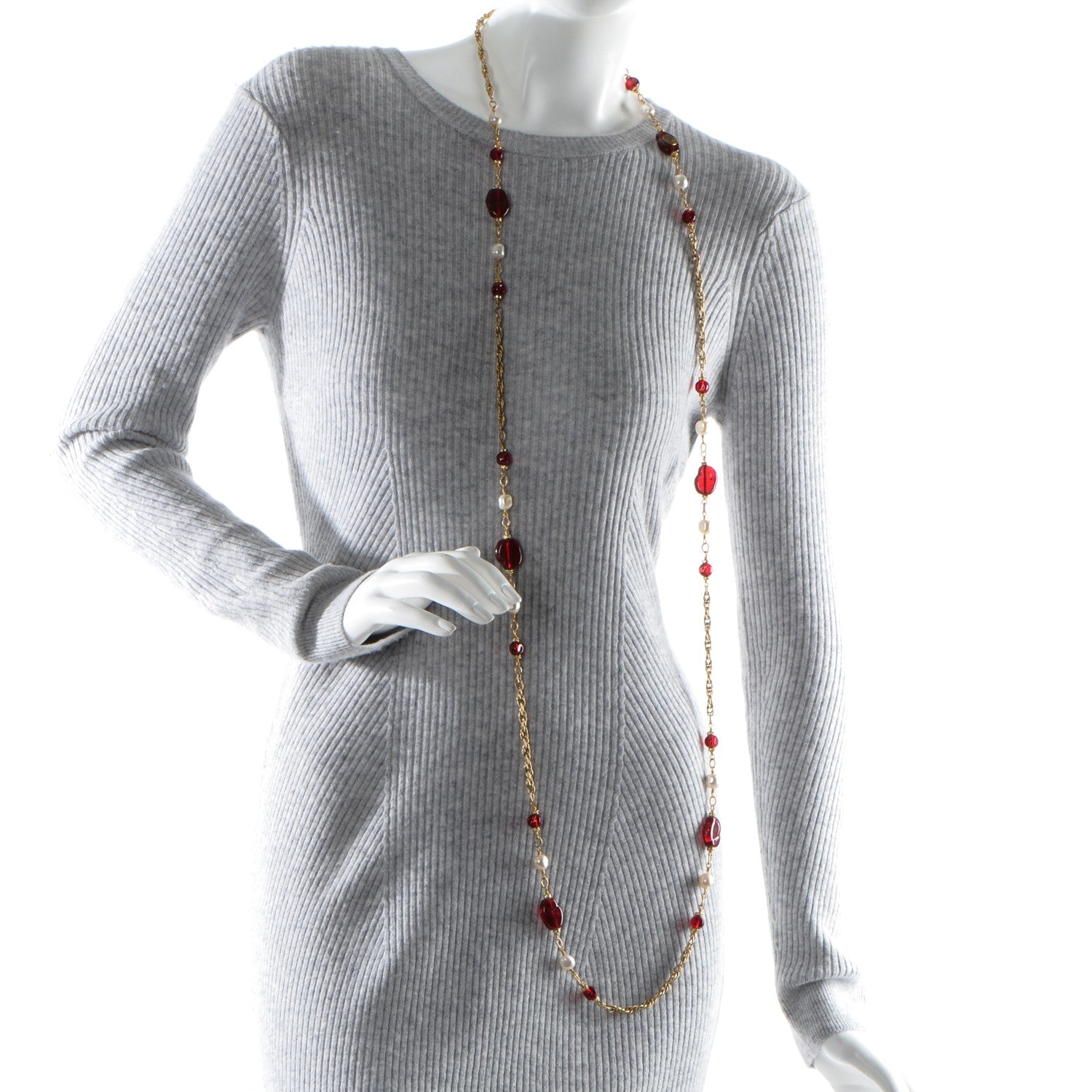 Chanel Gripoix Crystal Pearl Necklace Red Gold 2 of 5