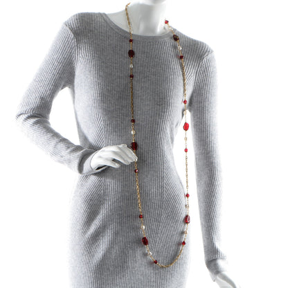 Chanel Gripoix Crystal Pearl Necklace Red Gold 2 of 5
