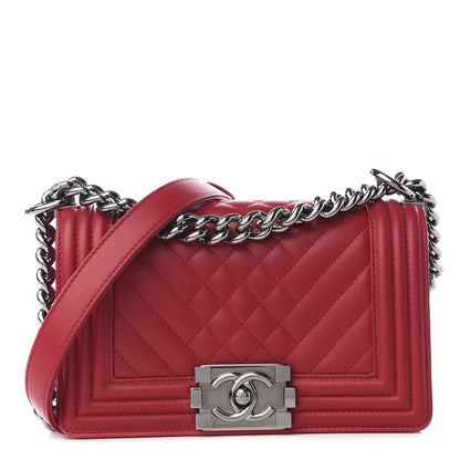 Chanel Lambskin Chevron Quilted Small Boy Flap Dark Pink 1 of 9