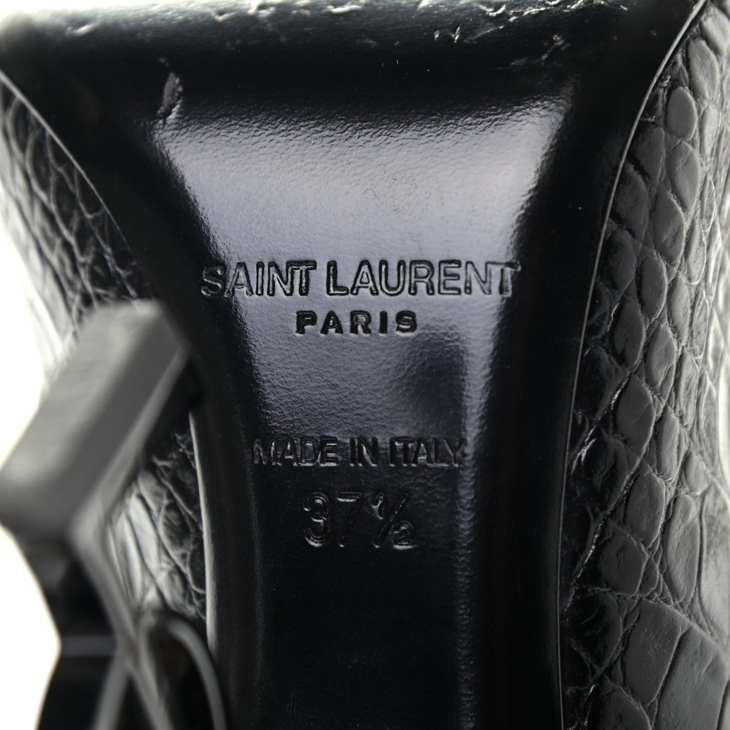 Saint Laurent Calfskin Crocodile Embossed Opyum 110 Pumps 37.5 Black 6 of 8