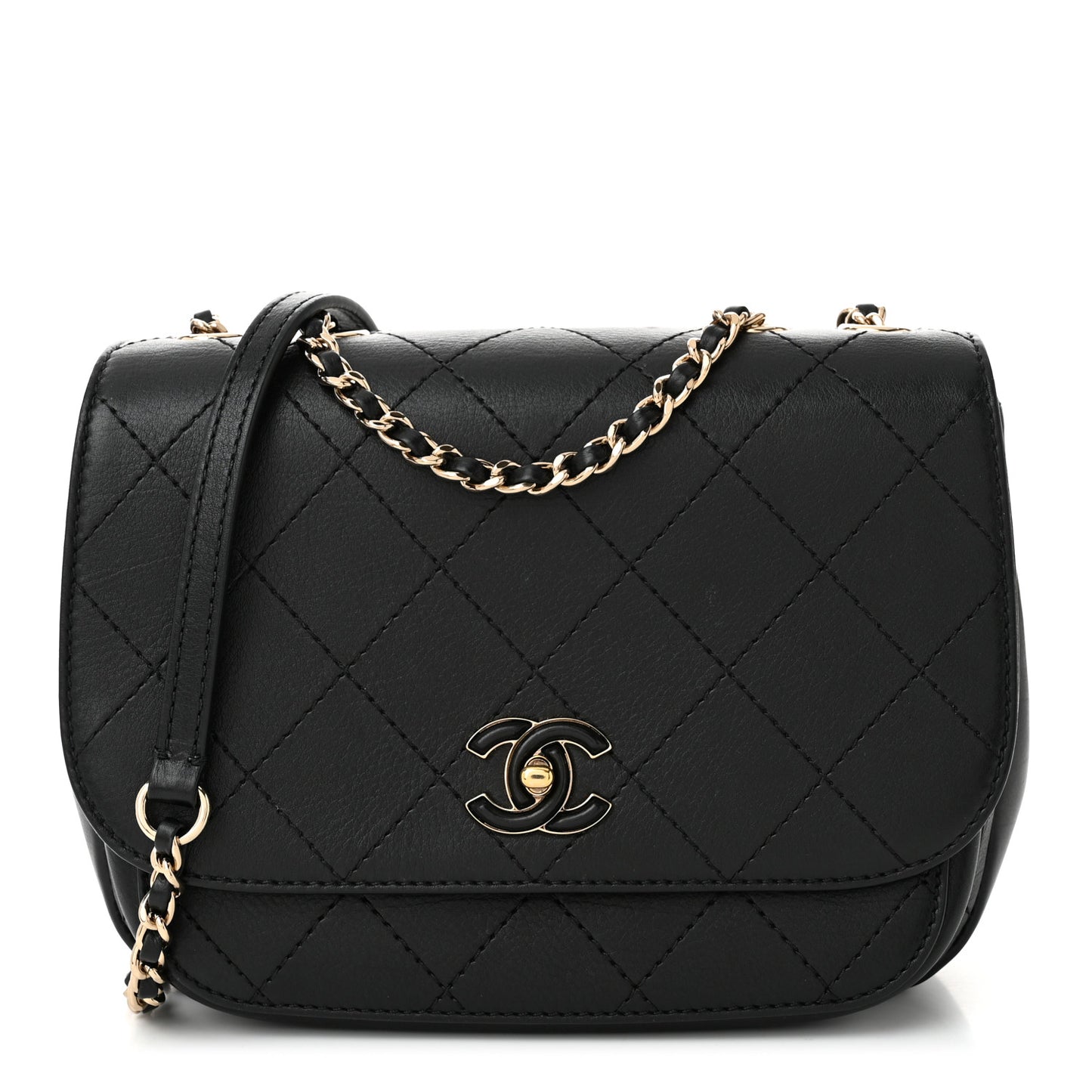 Calfskin Stitched Small Flap Bag Black