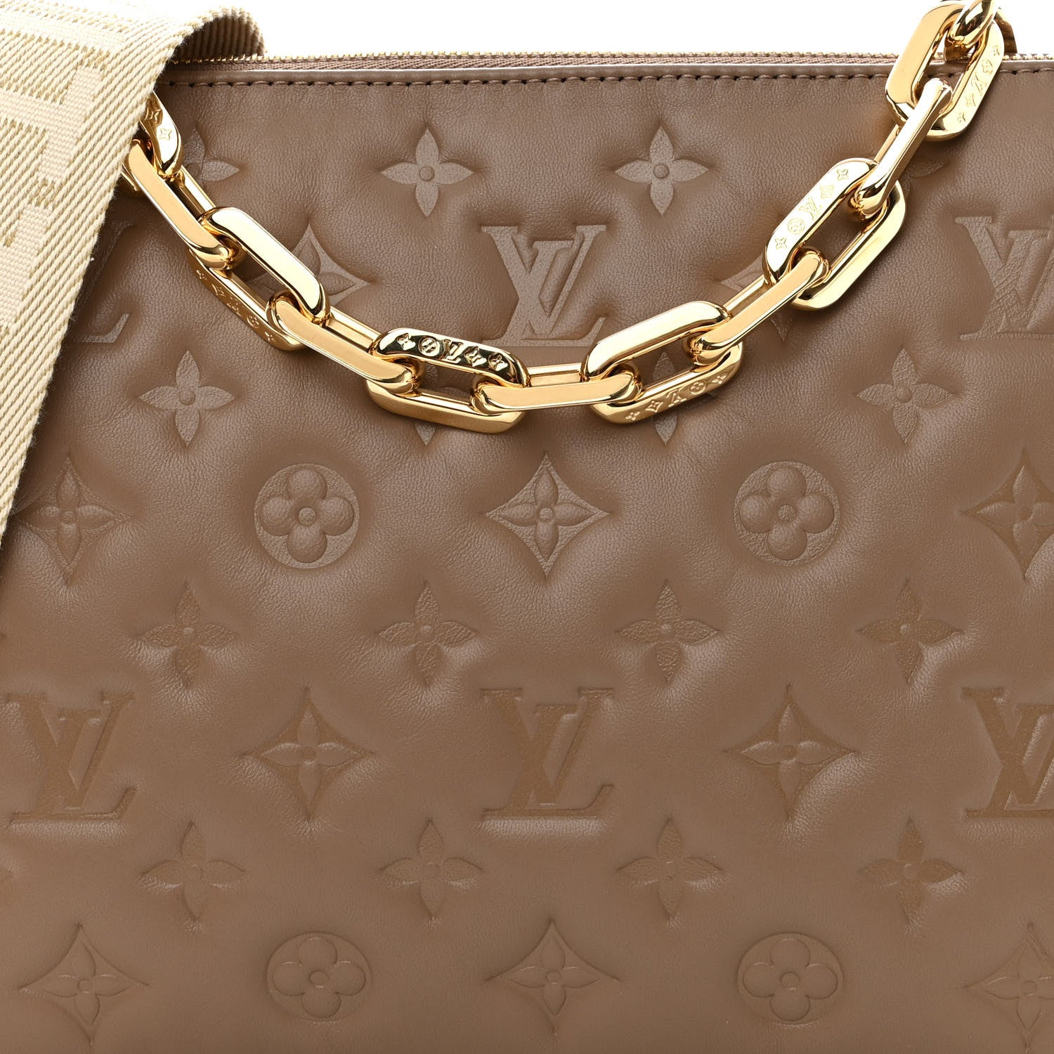 Louis Vuitton Lambskin Embossed Monogram Coussin PM Taupe 7 of 9