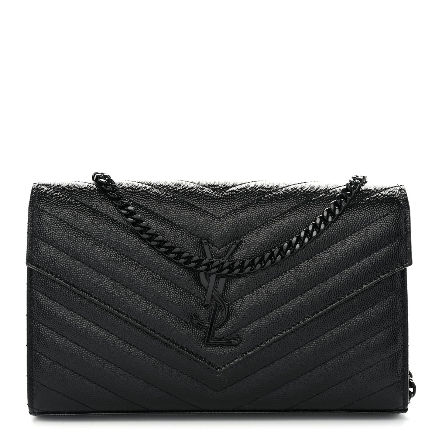 Grain De Poudre Matelasse Chevron Monogram Monochrome Envelope Chain Wallet Black