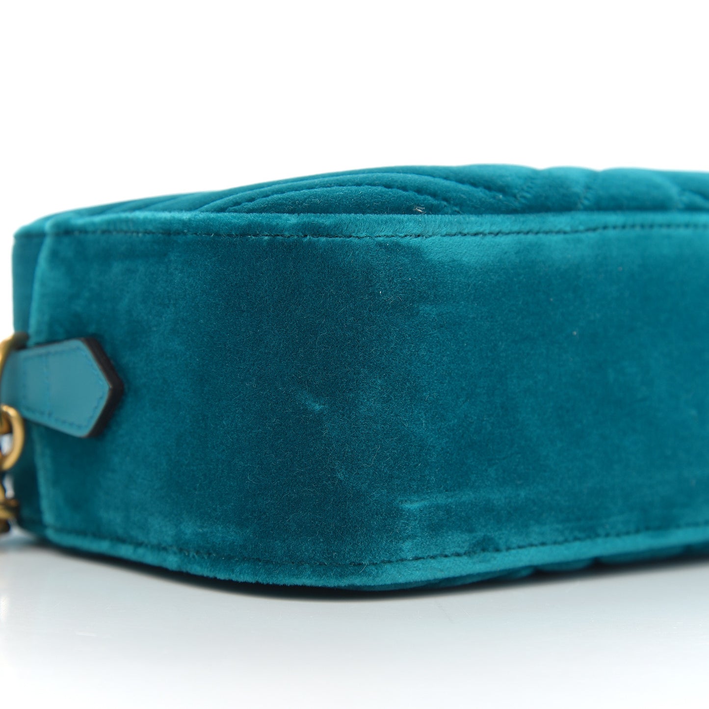 Velvet Matelasse Small GG Marmont Chain Shoulder Bag Pavone Cyan