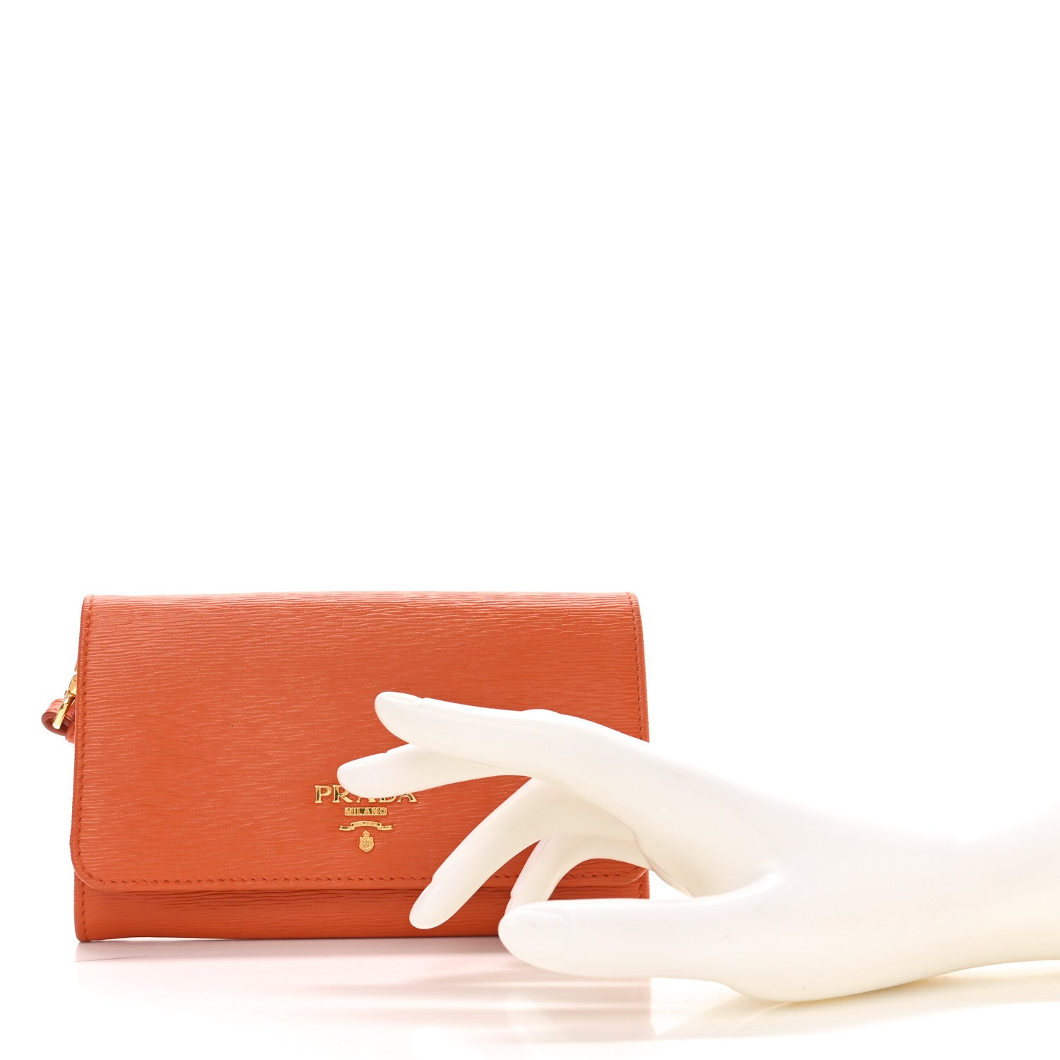Prada Saffiano Metal Wristlet Wallet Papaya 2 of 7