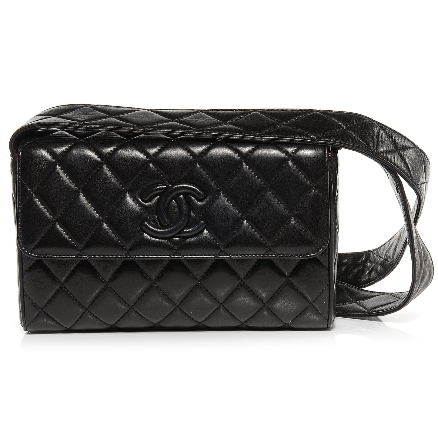 Lambskin Quilted CC Flap Shoulder Bag Black
