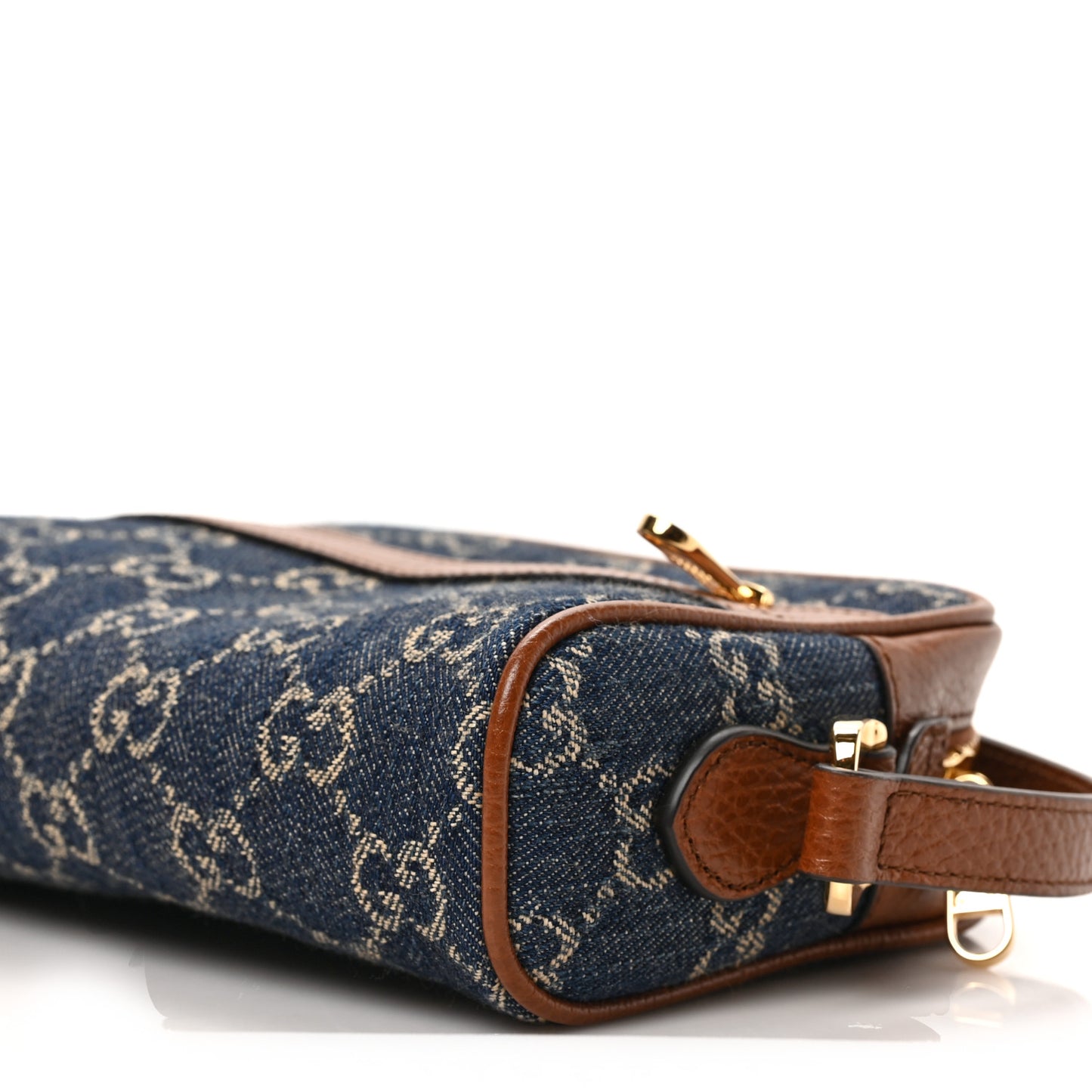 New Denim GG Monogram Dollar Calfskin Mini Ophidia Shoulder Bag Blue Tea Cuir Epilog