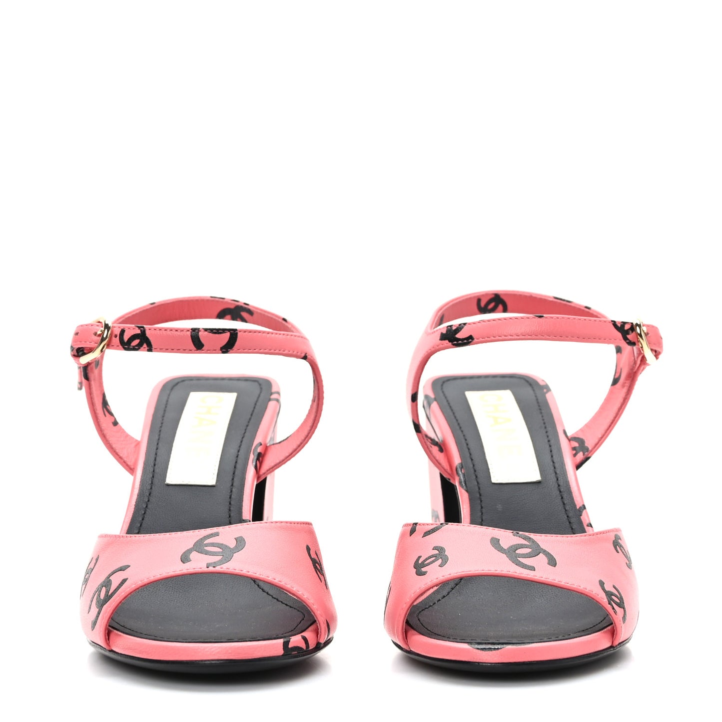Printed Lambskin CC Sandals 36.5 Pink Black