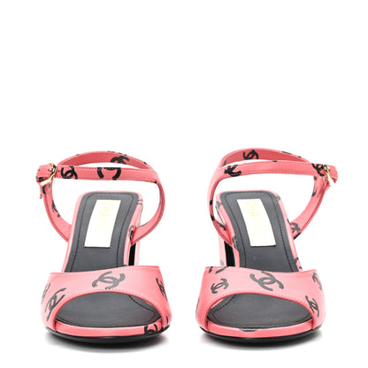 Chanel Printed Lambskin CC Sandals 36.5 Pink Black 2 of 8