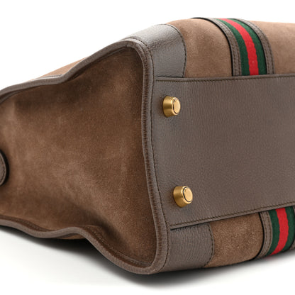Gucci Suede Daino Textured Dollar Calfskin Web Medium Duffle Bag Deep Acero New Acero 9 of 13