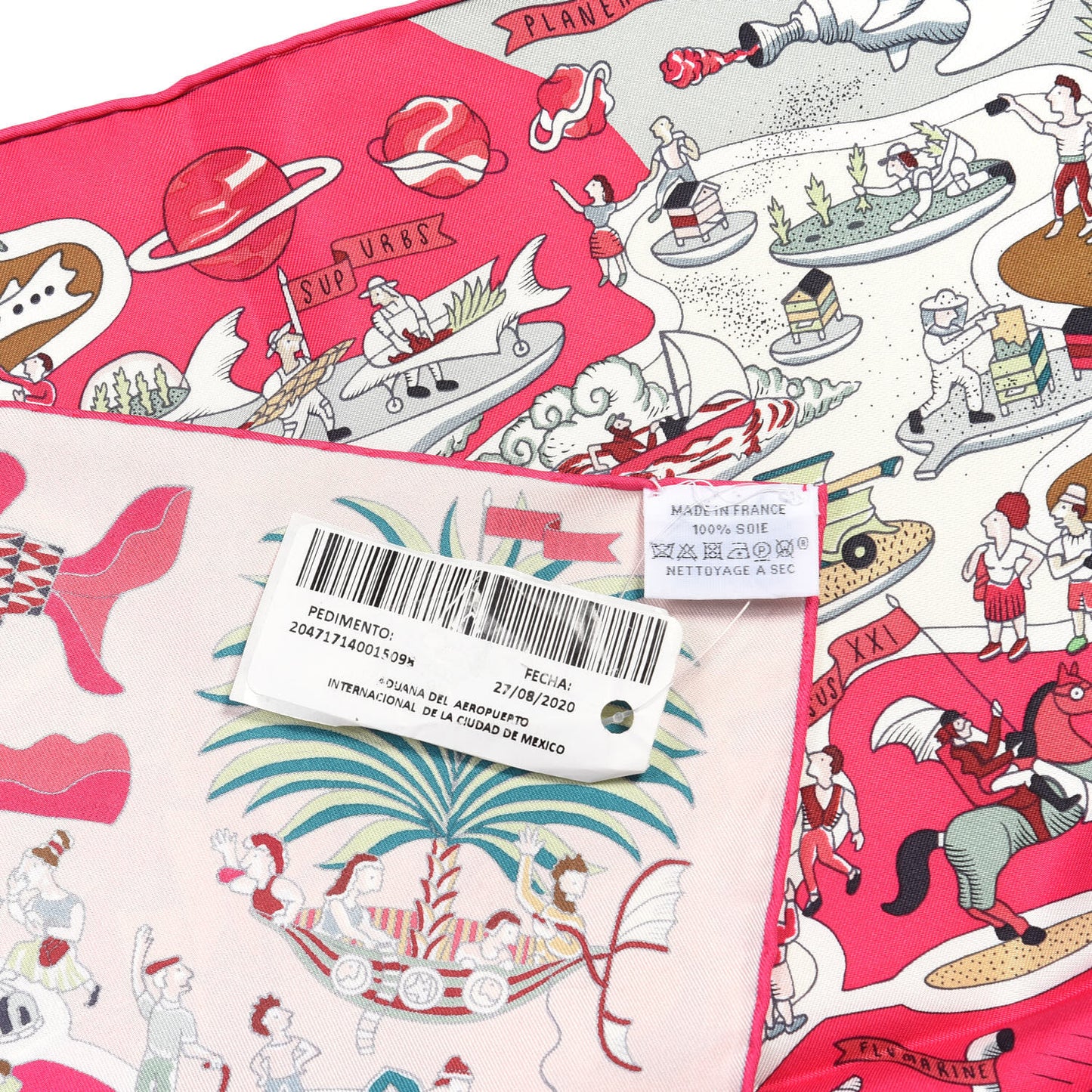 Silk Exposition Universell Scarf 90 Rose Vif Vert Rouge