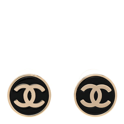Chanel Metal Enamel CC Round Earrings Gold Black 1 of 5