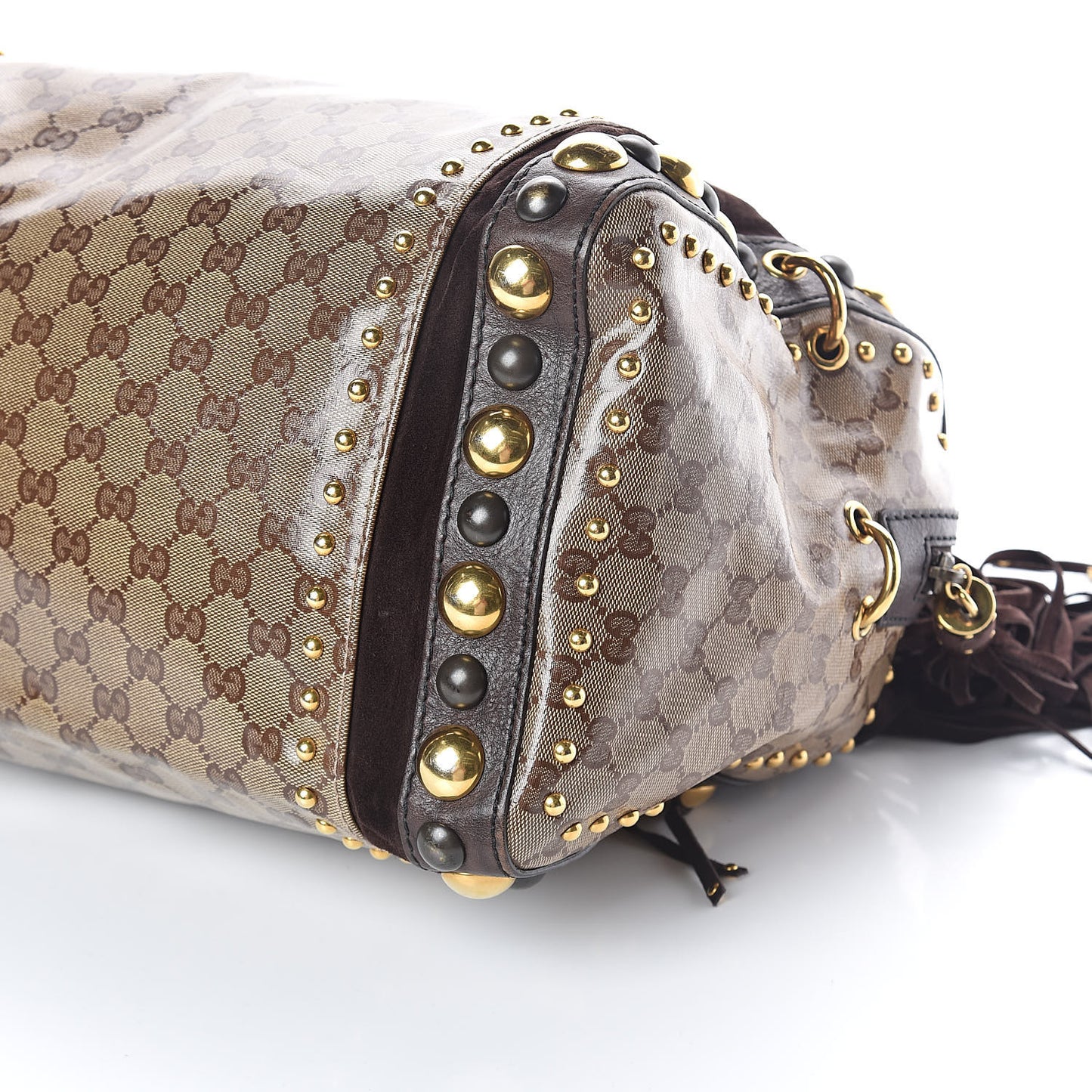 Crystal Monogram Studded Large Babouska Boston Dark Brown