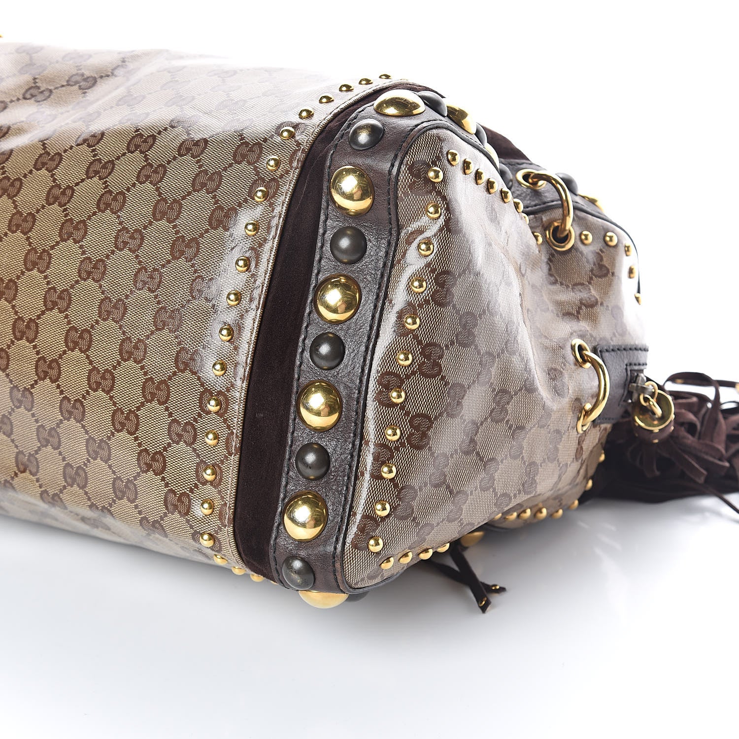 Gucci Crystal Monogram Studded Large Babouska Boston Dark Brown 8 of 12