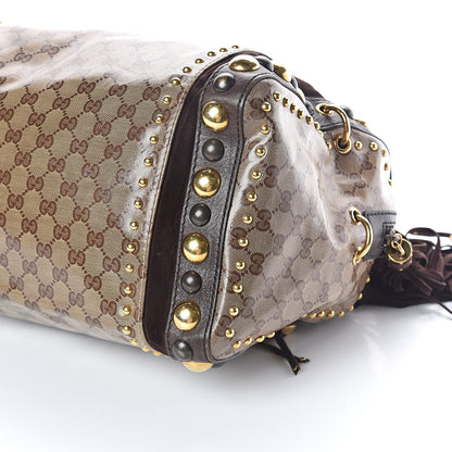 Gucci Crystal Monogram Studded Large Babouska Boston Dark Brown 8 of 12