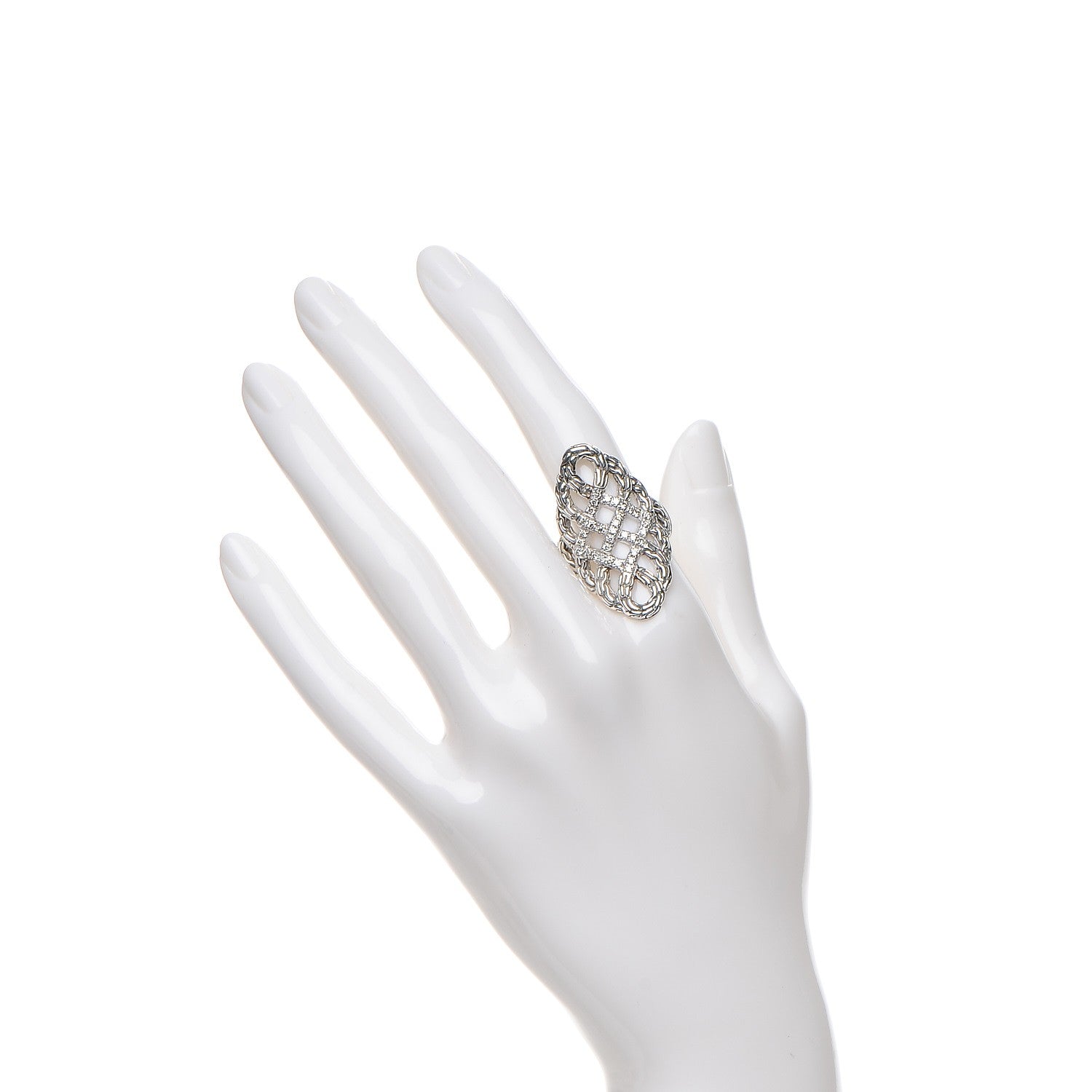 John Hardy Sterling Silver Diamond Classic Chain Braided Saddle Ring 54 7 2 of 4