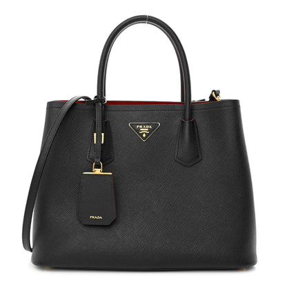 Prada Saffiano Cuir Small Double Bag Black Fuoco 1 of 11